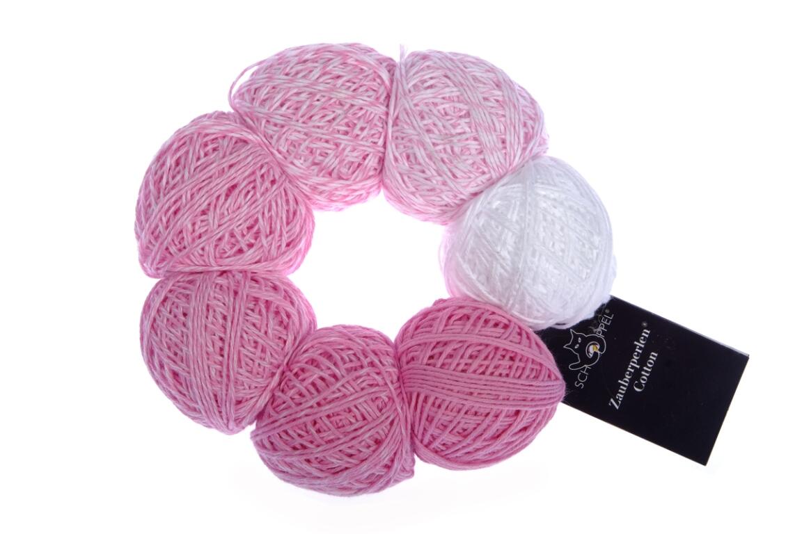 Schoppel Wolle Zauberperlen® Cotton 100g 7 Miniknäuel im Farbverlauf Innocento Weiß - Pink