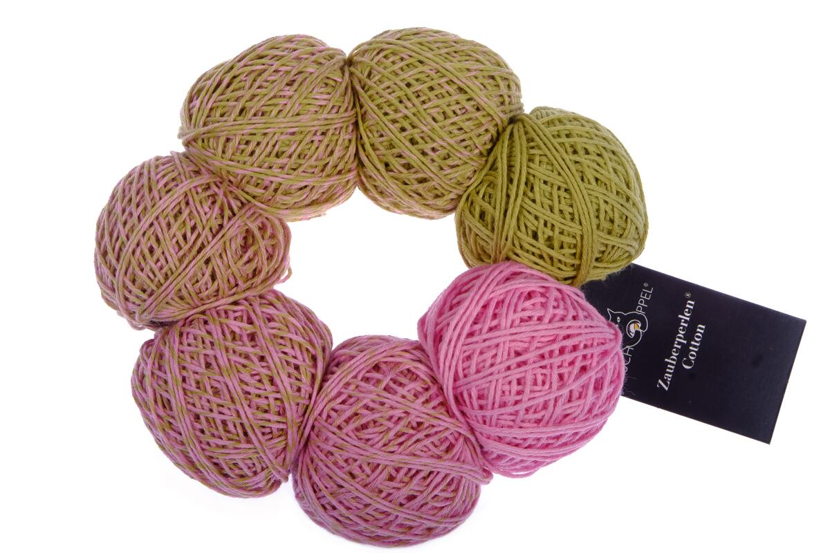 Schoppel Wolle Zauberperlen® Cotton 100g 7 Miniknäuel im Farbverlauf  Adagio Ocker - Pink