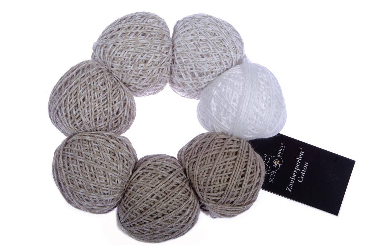 Schoppel Wolle Zauberperlen® Cotton 100g 7 Miniknäuel im Farbverlauf Subito Weiß - Taupe