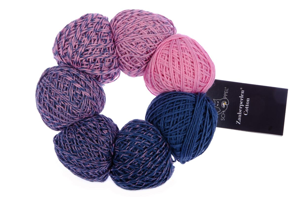 Schoppel Wolle Zauberperlen® Cotton 100g 7 Miniknäuel im Farbverlauf Dolcissimo Pink - Dunkelblau