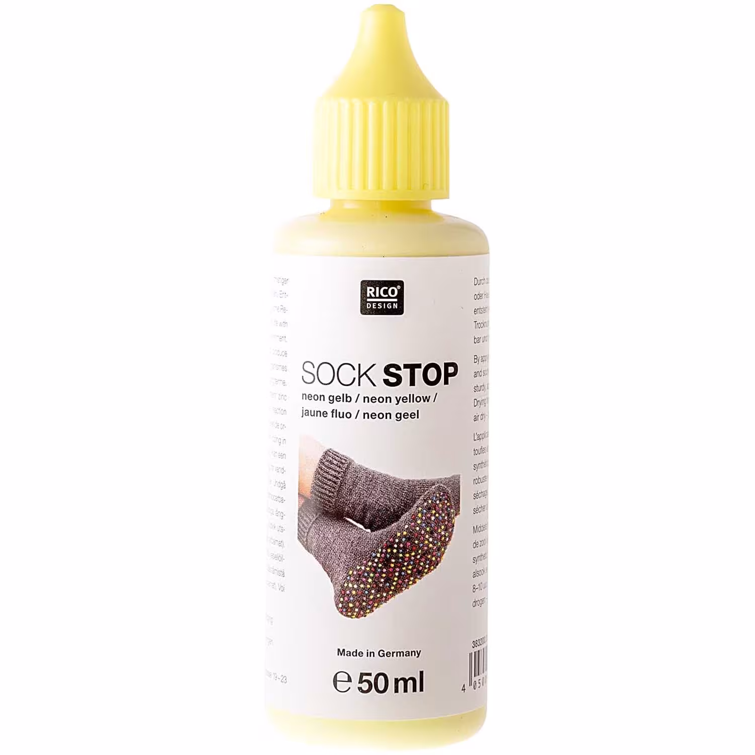 Rico Sockstop - 50ml flüssig Latex für Sohlen Farbe: 007 Neon Gelb