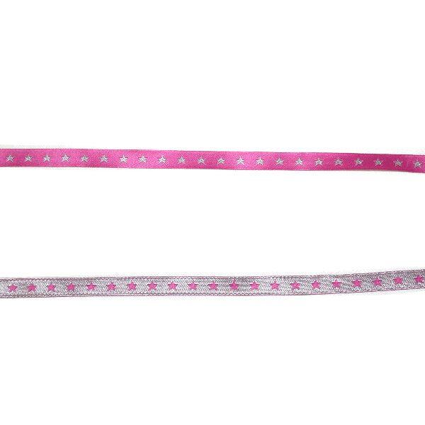 farbenmix schmales Webband Sternchen pink-silber 7mm - beidseitig