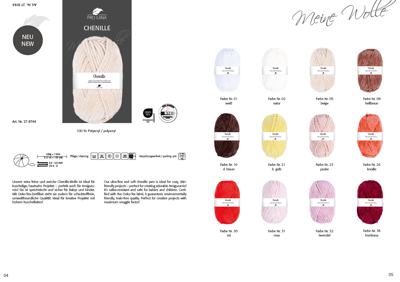 Pro Lana Chenille 100g Farbkarte Seite 1