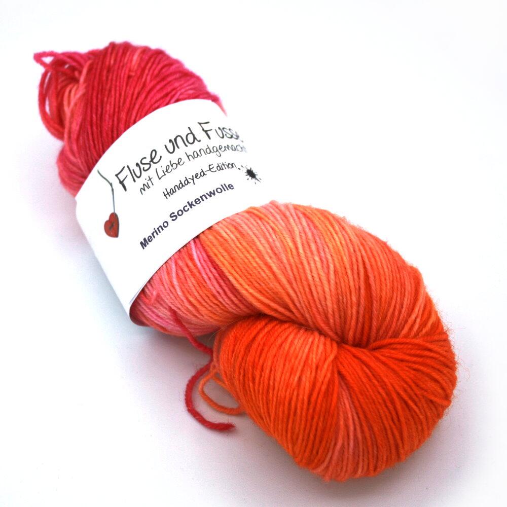FuF Handgefärbte Merino Sockenwolle 4-fach- Sockengarn 100g Farbe: Fruchtcocktail
