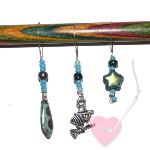 Handgefertigte Maschenmarkierer  Kleine Hexe  3er-Set