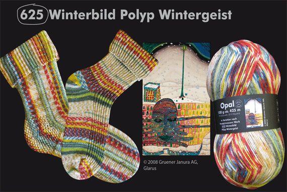 Opal  Hundertwasser  4fach Sockengarn 100g Farbe: 2104 Winterbild Polyp Wintergeist