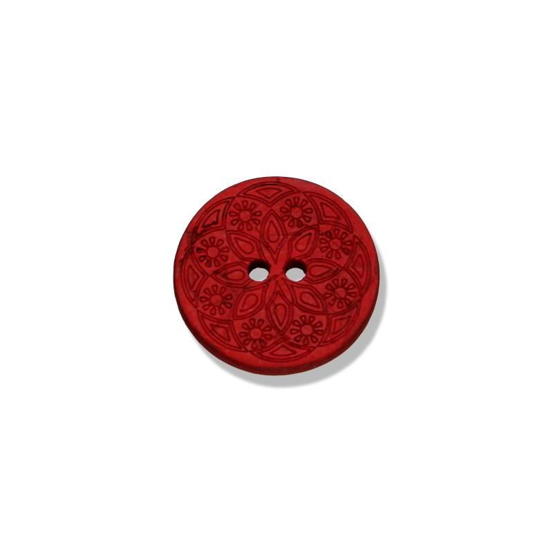 Kokosknopf mit Ornamentfräsung - 2-Loch-Knopf 25mm Farbe: rot