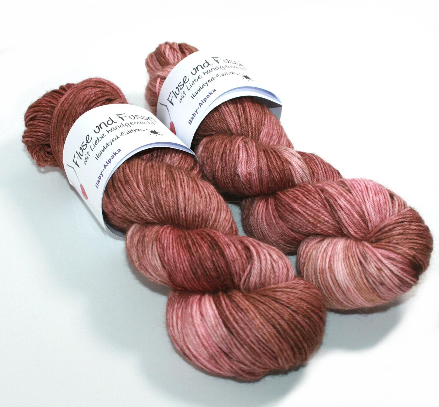 Fluse und Fussel Handdyed-Edition - Baby-Alpaka handgefärbt 100g Farbe: Rosébraun