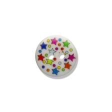 Kunststoffknopf Bunte Sterne 15mm Farbe: weiß