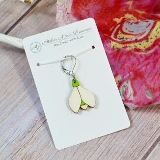 Handgefertigter Maschenmarkierer aus Holz - Schneeglöckchen