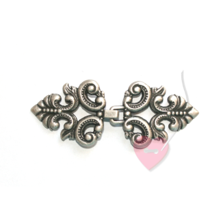 Verspielter Trachtenverschluss - dekorativer Häkchenverschluss 60mm in altsilber - echt versilbert