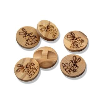 Holzknopf mit Öse und Hasenmotiv ø15mm