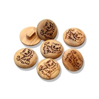 Holzknopf mit Öse und Kätzchen-Motiv ø15mm