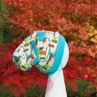 Handgefertigte BIO-Kindermütze Wende-Beanie mit Bibern