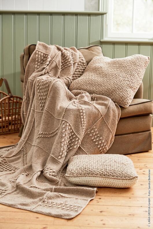 Lana Grossa Anleitungs Flyer Landlust Decke und Kissen aus Landlust Merino 120
