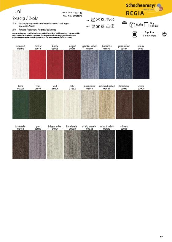 Regia Stopf- und Beilaufgarn 2-fädig 41m 5g Farbübersicht