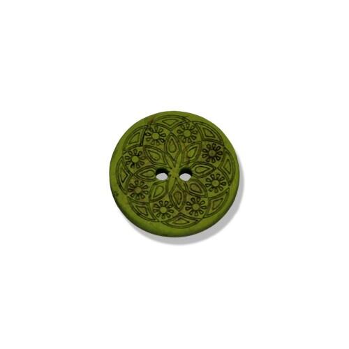 Kokosknopf mit Ornamentfräsung - 2-Loch-Knopf 25mm Farbe: lindgrün
