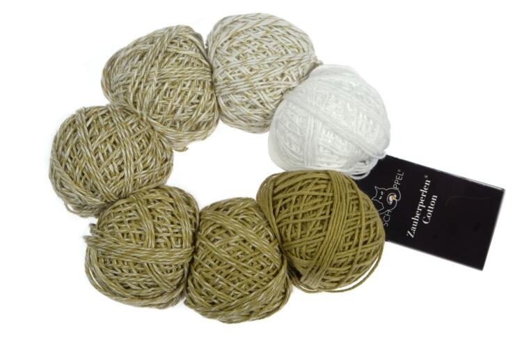 Schoppel Wolle Zauberperlen® Cotton 100g 7 Miniknäuel im Farbverlauf Diminuendo Weiß - Ocker