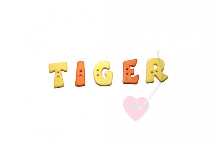 Buchstabenhits für Kids 18mm - 2-Loch Knopf "R " Beispielbild "Tiger "
