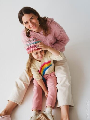 Lana Grossa Heft Kids Nr. 12 Modell 01 Hoodie, 17 Häkelmütze und 18 Pullover mit Regenbogen