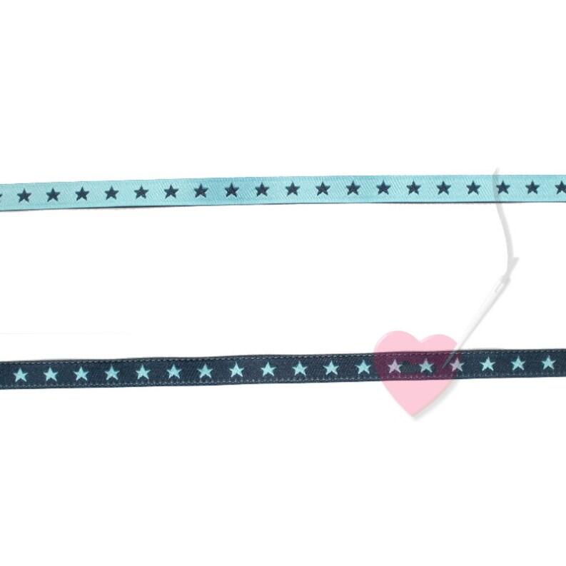 farbenmix schmales Webband Sternchen hellblau-marine 7mm beidseitig