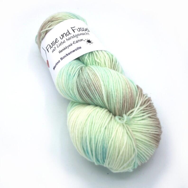 FuF Handgefärbte Merino Sockenwolle 4-fach- Sockengarn 100g Farbe: Flußwanderung