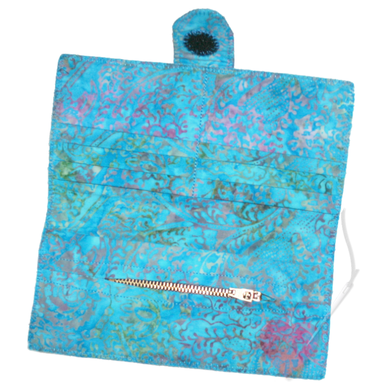 Leichter Geldbeutel aus Wollfilz mit glitzernder Pfauenstickerei Innenansicht