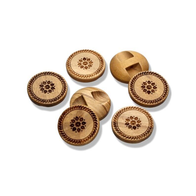 Holzknopf mit Öse und Blumenmotiv Ø15mm