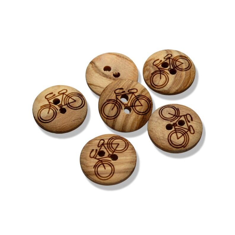 runder Holzknopf ø15mm - 2-Loch Holzknopf mit Fahrrad