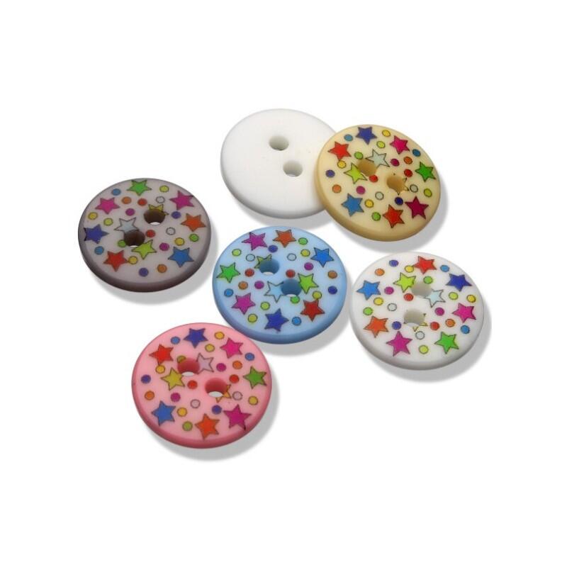Kunststoffknopf Bunte Sterne 15mm