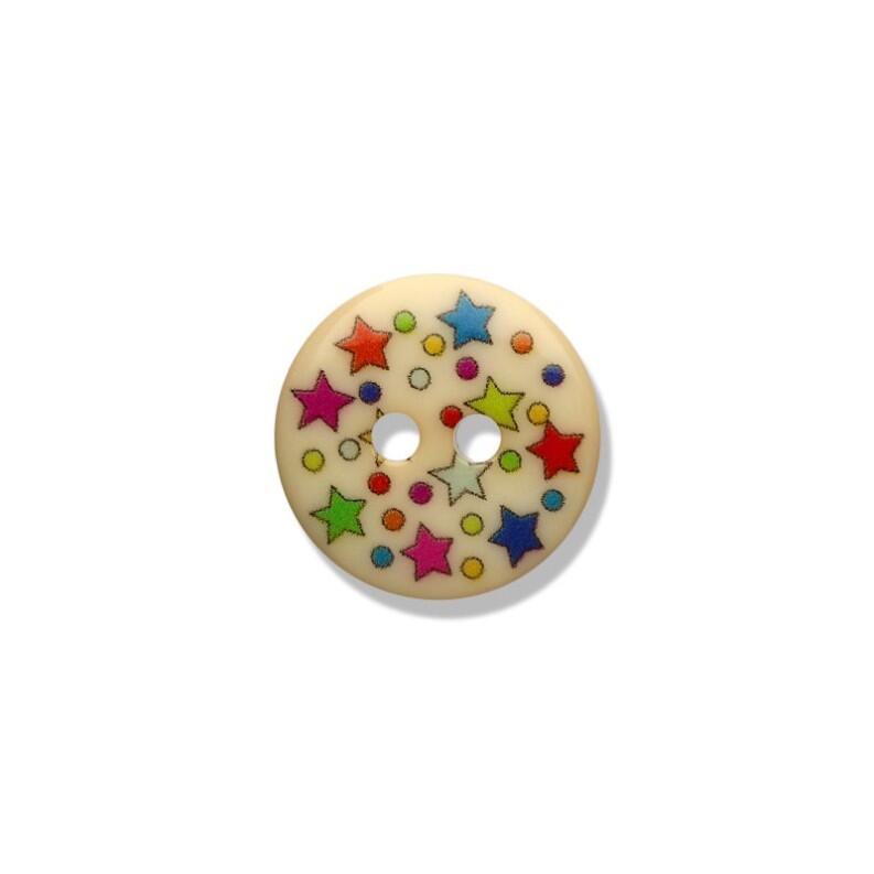 Kunststoffknopf Bunte Sterne 15mm Farbe: natur