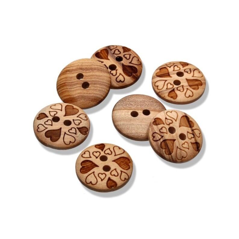runder Holzknopf ø15mm - 2-Loch Holzknopf mit Herzen