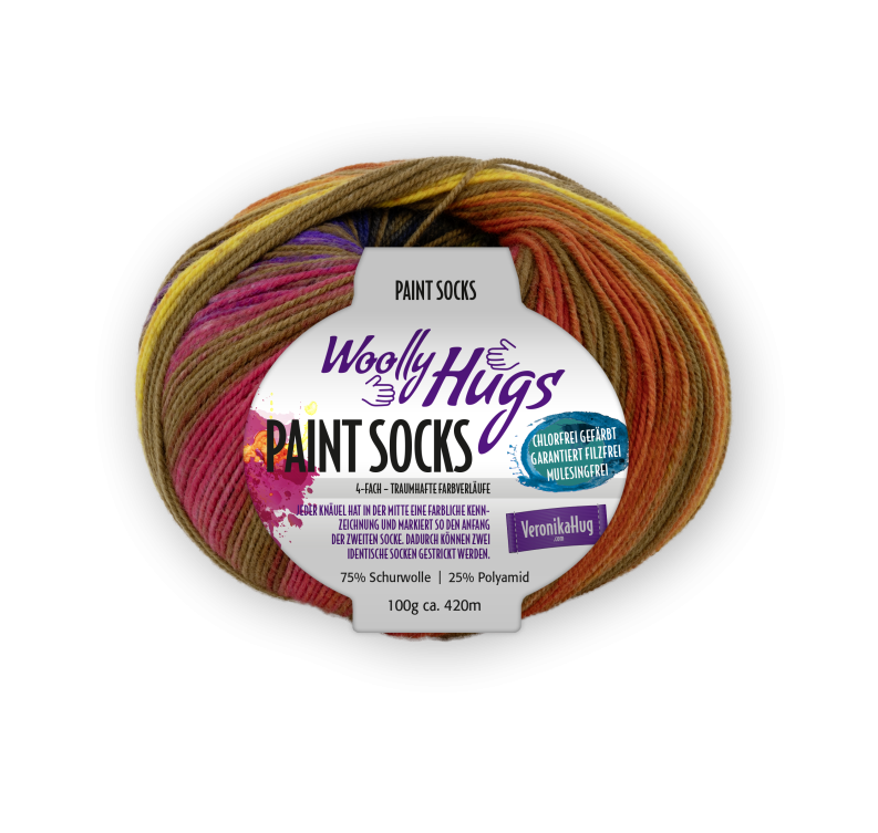 Woolly Hugs Paint Socks 100g Farbe: 213 khaki/regenbogen