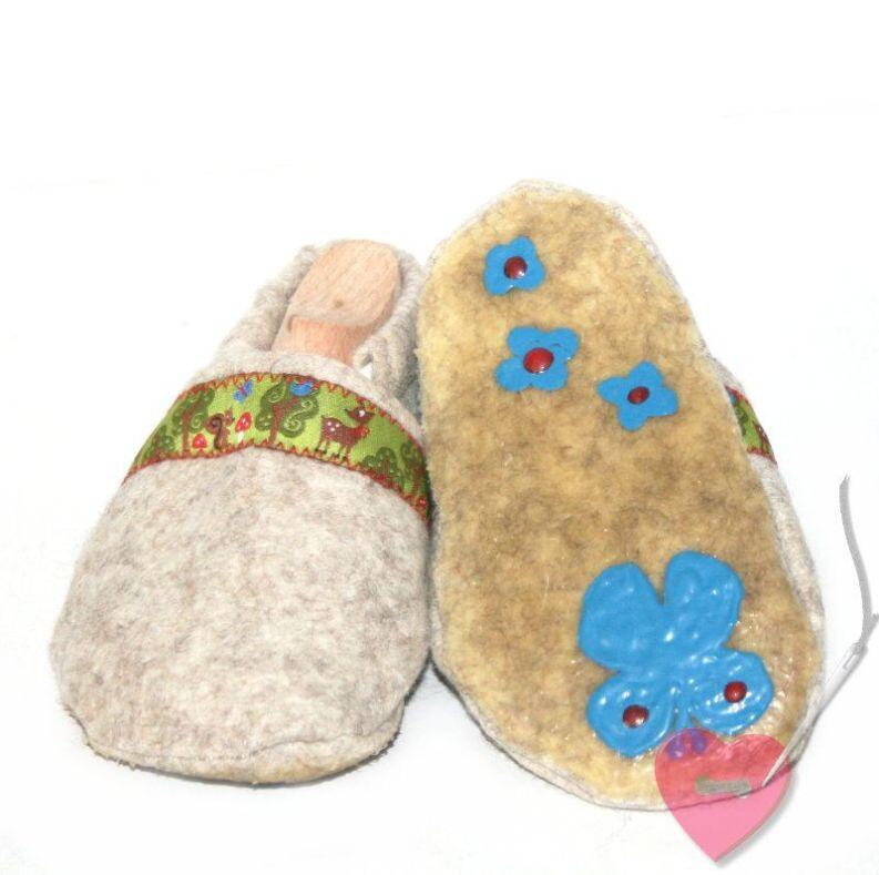 Flusenflitzer  Waldfreunde  - Krabbelschuhe aus Wollfilz Gr. 18