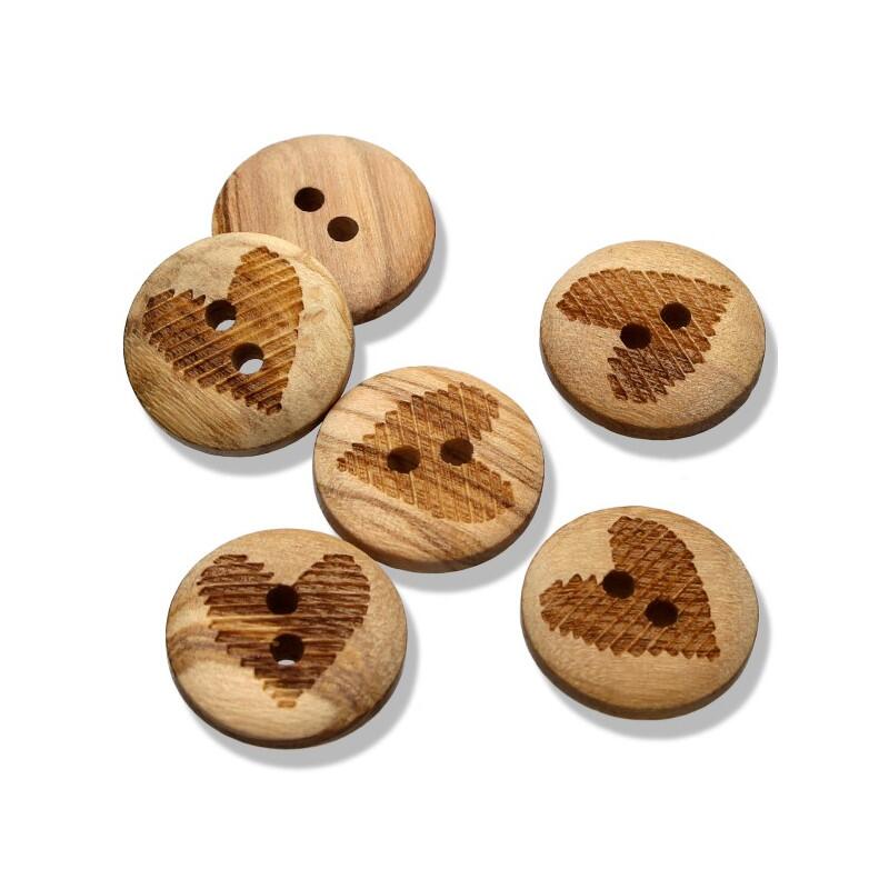 Holzknopf &Oslash;15mm - 2-Loch Holzknopf mit Herz